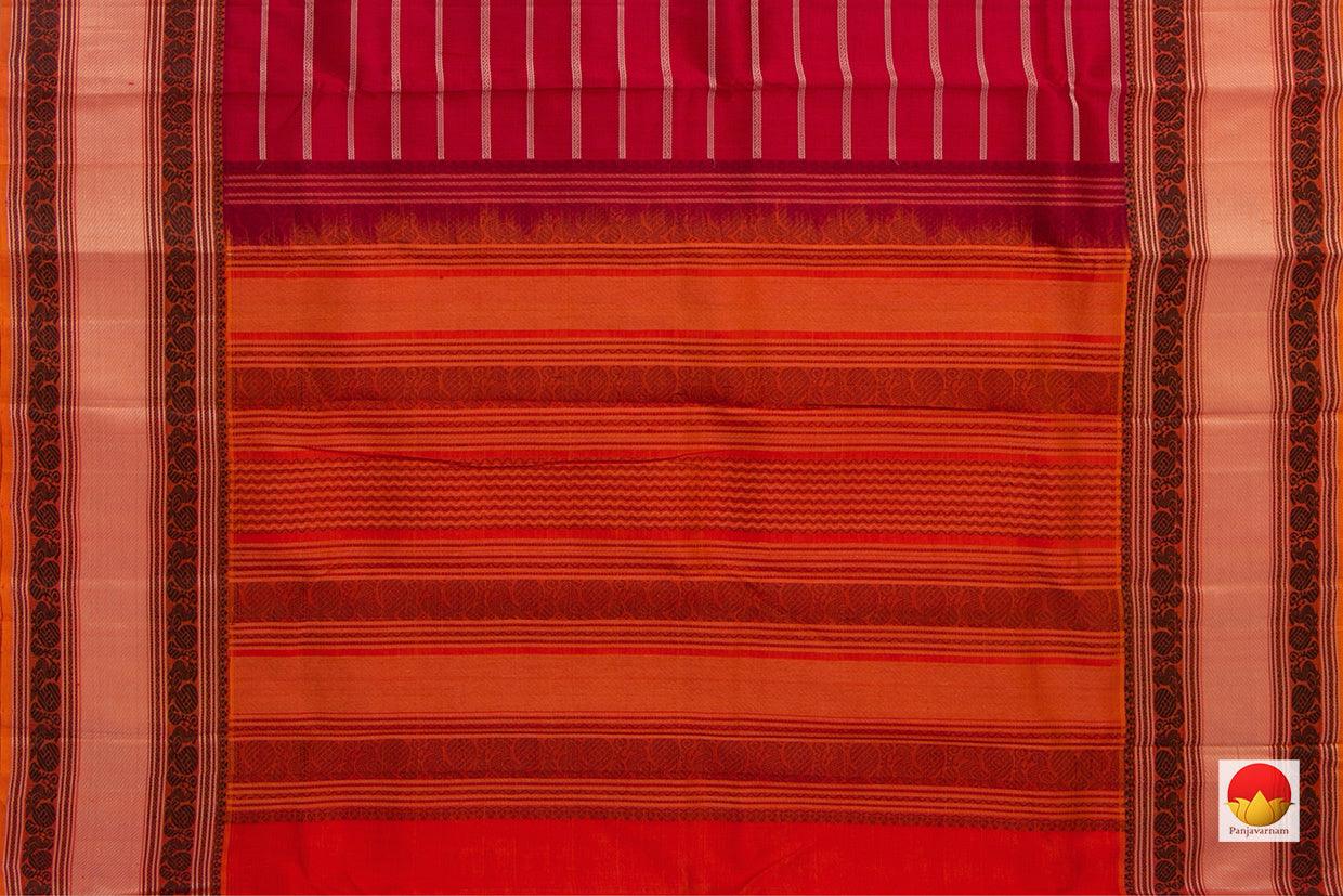 Maroon Kanchi Silk Cotton Saree With Veldhari Stripes Handwoven For Office Wear KSC 1188 - Silk Cotton - Panjavarnam