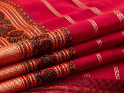 Maroon Kanchi Silk Cotton Saree With Veldhari Stripes Handwoven For Office Wear KSC 1188 - Silk Cotton - Panjavarnam