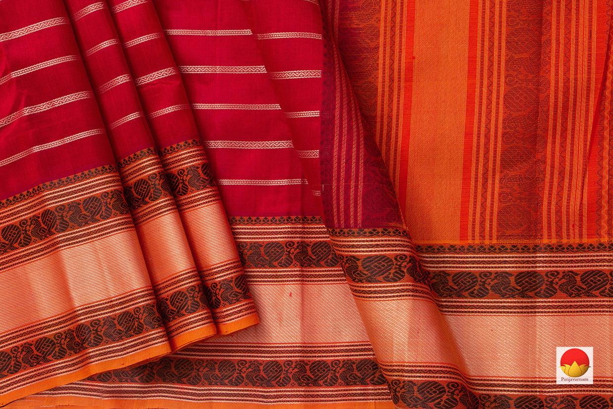 Maroon Kanchi Silk Cotton Saree With Veldhari Stripes Handwoven For Office Wear KSC 1188 - Silk Cotton - Panjavarnam KSC 1188