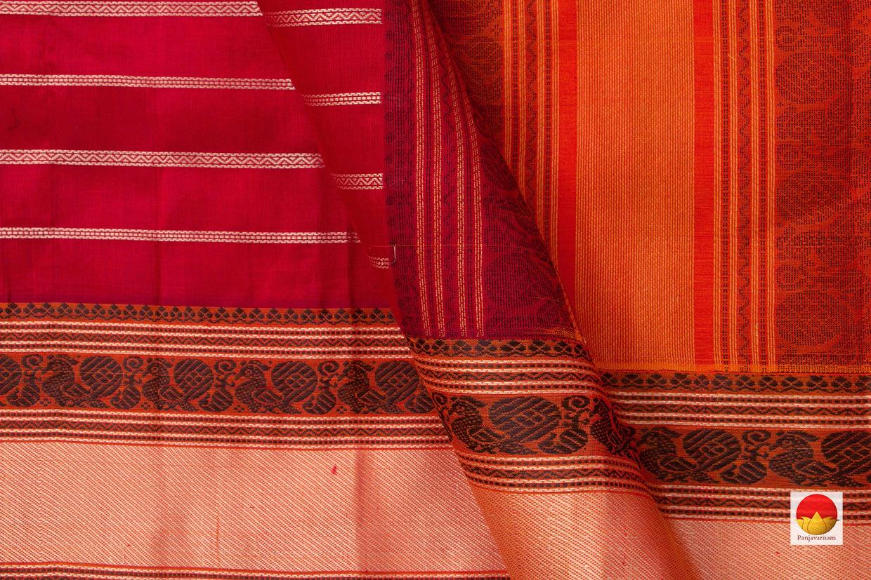 Maroon Kanchi Silk Cotton Saree With Veldhari Stripes Handwoven For Office Wear KSC 1188 - Silk Cotton - Panjavarnam KSC 1188