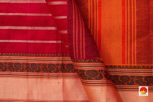 Maroon Kanchi Silk Cotton Saree With Veldhari Stripes Handwoven For Office Wear KSC 1188 - Silk Cotton - Panjavarnam KSC 1188