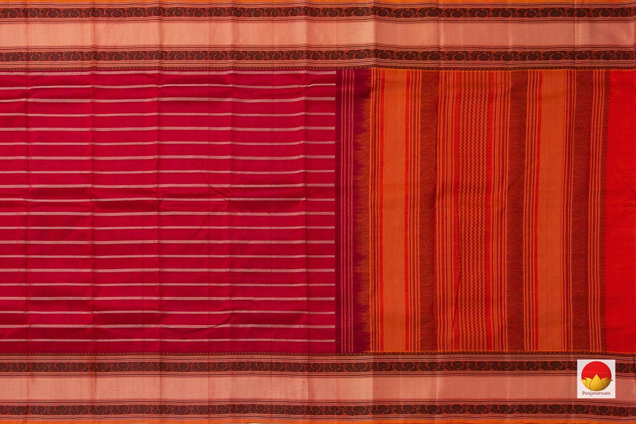 Maroon Kanchi Silk Cotton Saree With Veldhari Stripes Handwoven For Office Wear KSC 1188 - Silk Cotton - Panjavarnam KSC 1188