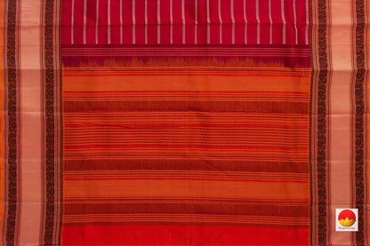 Maroon Kanchi Silk Cotton Saree With Veldhari Stripes Handwoven For Office Wear KSC 1188 - Silk Cotton - Panjavarnam KSC 1188