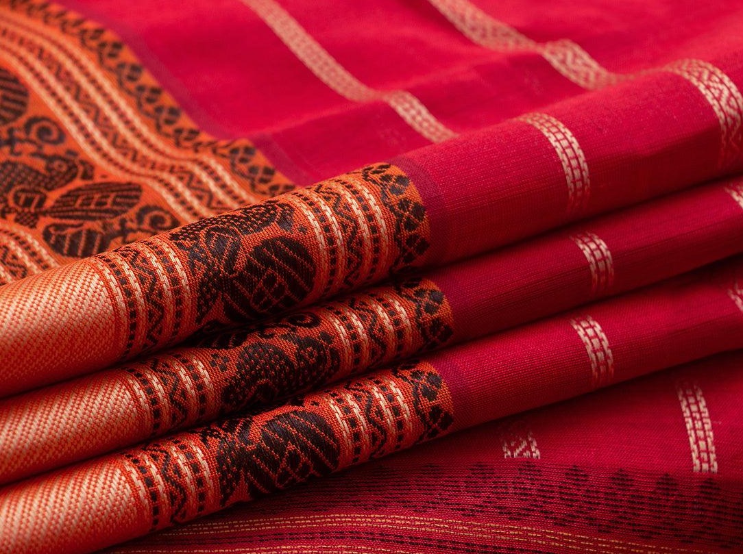 Maroon Kanchi Silk Cotton Saree With Veldhari Stripes Handwoven For Office Wear KSC 1188 - Silk Cotton - Panjavarnam KSC 1188