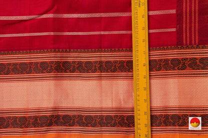 Maroon Kanchi Silk Cotton Saree With Veldhari Stripes Handwoven For Office Wear KSC 1188 - Silk Cotton - Panjavarnam KSC 1188