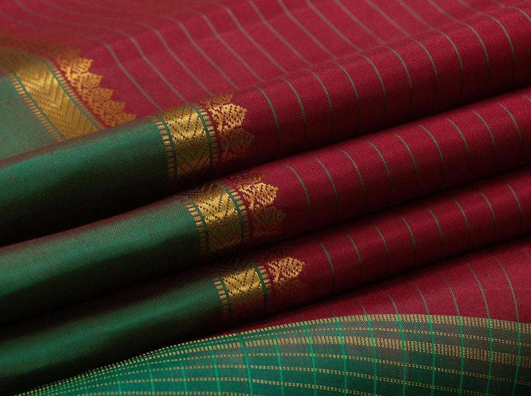 Maroon Kanchipuram Silk Saree Handwoven Pure Silk Pure Zari For Festive Wear PV NYC 885 - Silk Sari - Panjavarnam PV NYC 885