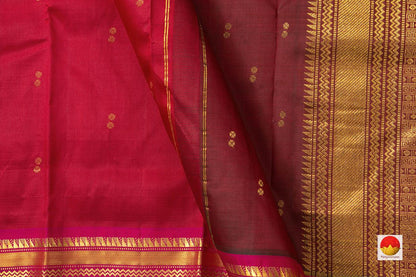 Maroon Kanchipuram Silk Saree With Brown Border Handwoven Pure Silk Pure Zari For Festive Wear PV ABI 1211 - Silk Sari - Panjavarnam