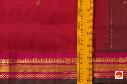 Maroon Kanchipuram Silk Saree With Brown Border Handwoven Pure Silk Pure Zari For Festive Wear PV ABI 1211 - Silk Sari - Panjavarnam