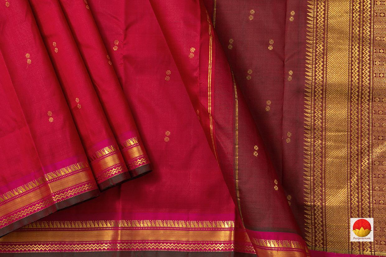 Maroon Kanchipuram Silk Saree With Brown Border Handwoven Pure Silk Pure Zari For Festive Wear PV ABI 1211 - Silk Sari - Panjavarnam PV ABI 1211