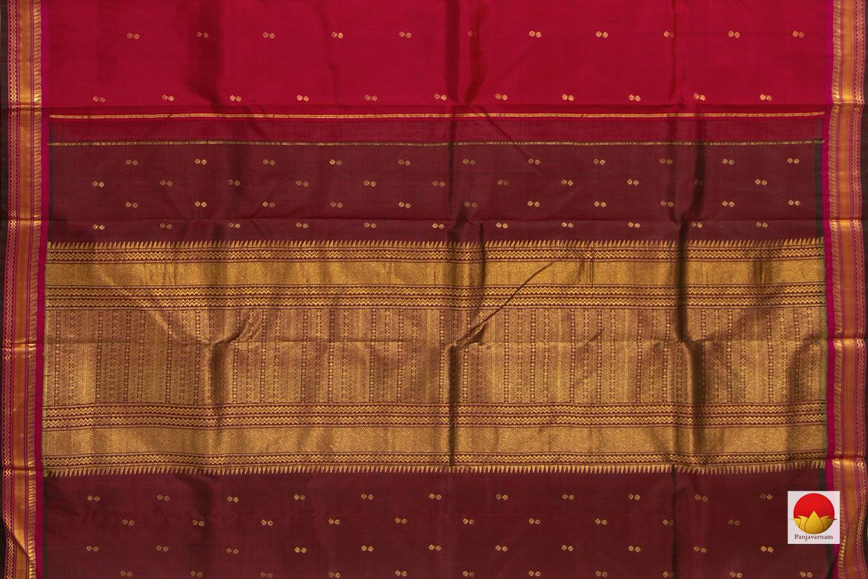 Maroon Kanchipuram Silk Saree With Brown Border Handwoven Pure Silk Pure Zari For Festive Wear PV ABI 1211 - Silk Sari - Panjavarnam PV ABI 1211