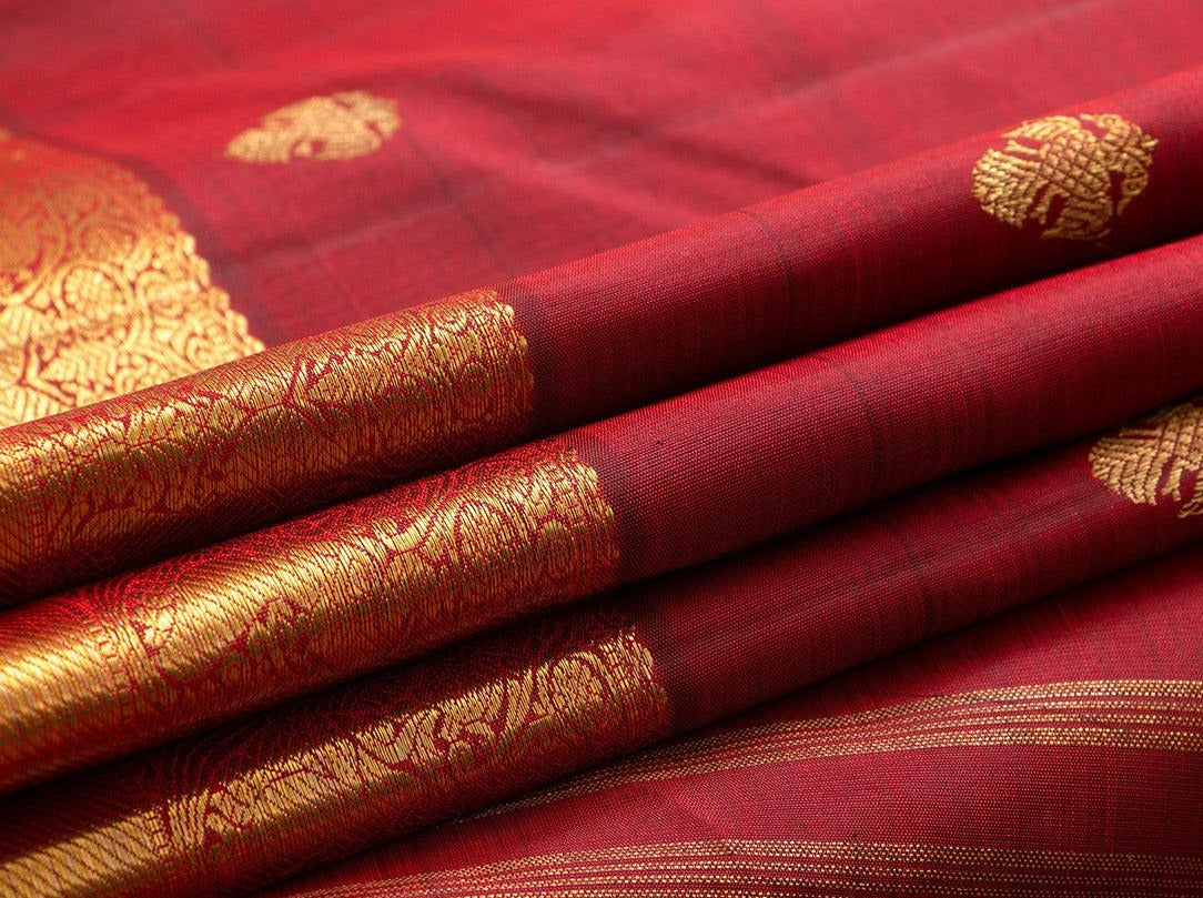 Maroon Kanchipuram Silk Saree With Ganda Berunda Motifs Handwoven Pure Silk Pure Zari For Wedding Wear PV NYC 908 - Saris & Lehengas - Panjavarnam PV NYC 908