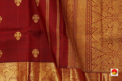 Maroon Kanchipuram Silk Saree With Gandaberunda Motifs Medium Border Handwoven Pure Silk For Wedding Wear PV NYC 1087 - Silk Sari - Panjavarnam