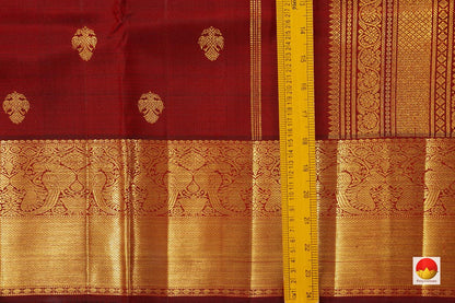 Maroon Kanchipuram Silk Saree With Gandaberunda Motifs Medium Border Handwoven Pure Silk For Wedding Wear PV NYC 1087 - Silk Sari - Panjavarnam