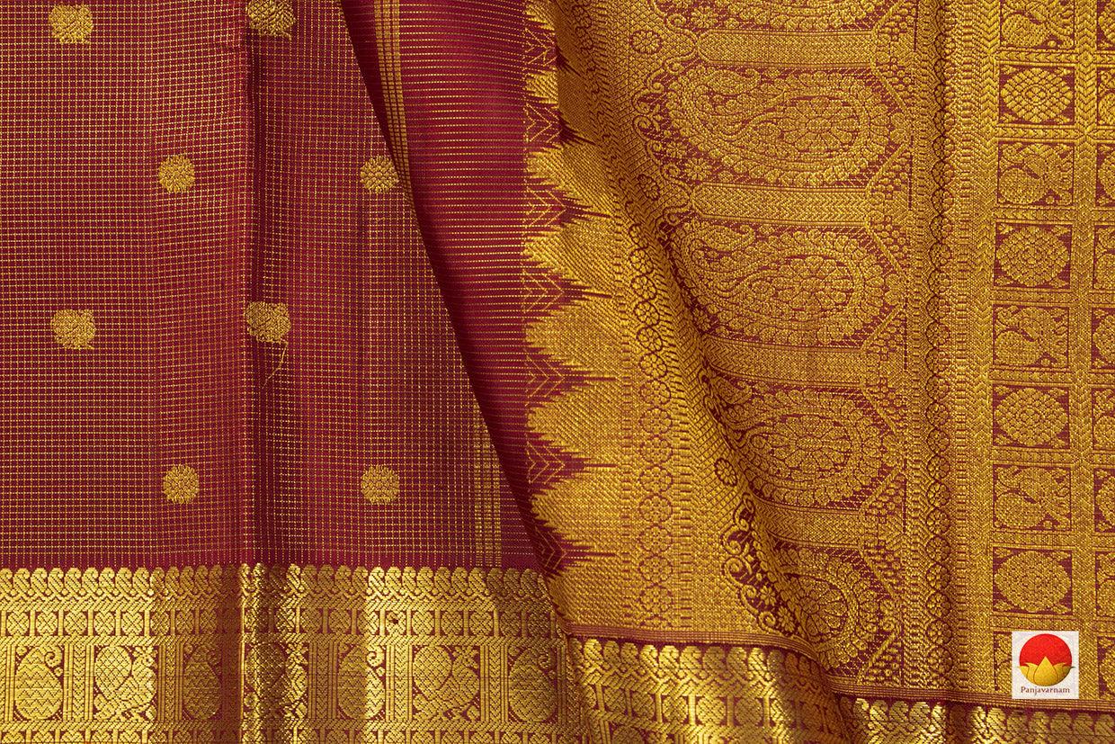 Maroon Kanchipuram Silk Saree With Medium Border Handwoven Pure Silk For Wedding Wear PV NYC 991 - Silk Sari - Panjavarnam