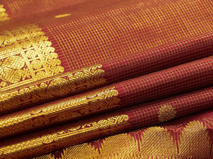 Maroon Kanchipuram Silk Saree With Medium Border Handwoven Pure Silk For Wedding Wear PV NYC 991 - Silk Sari - Panjavarnam