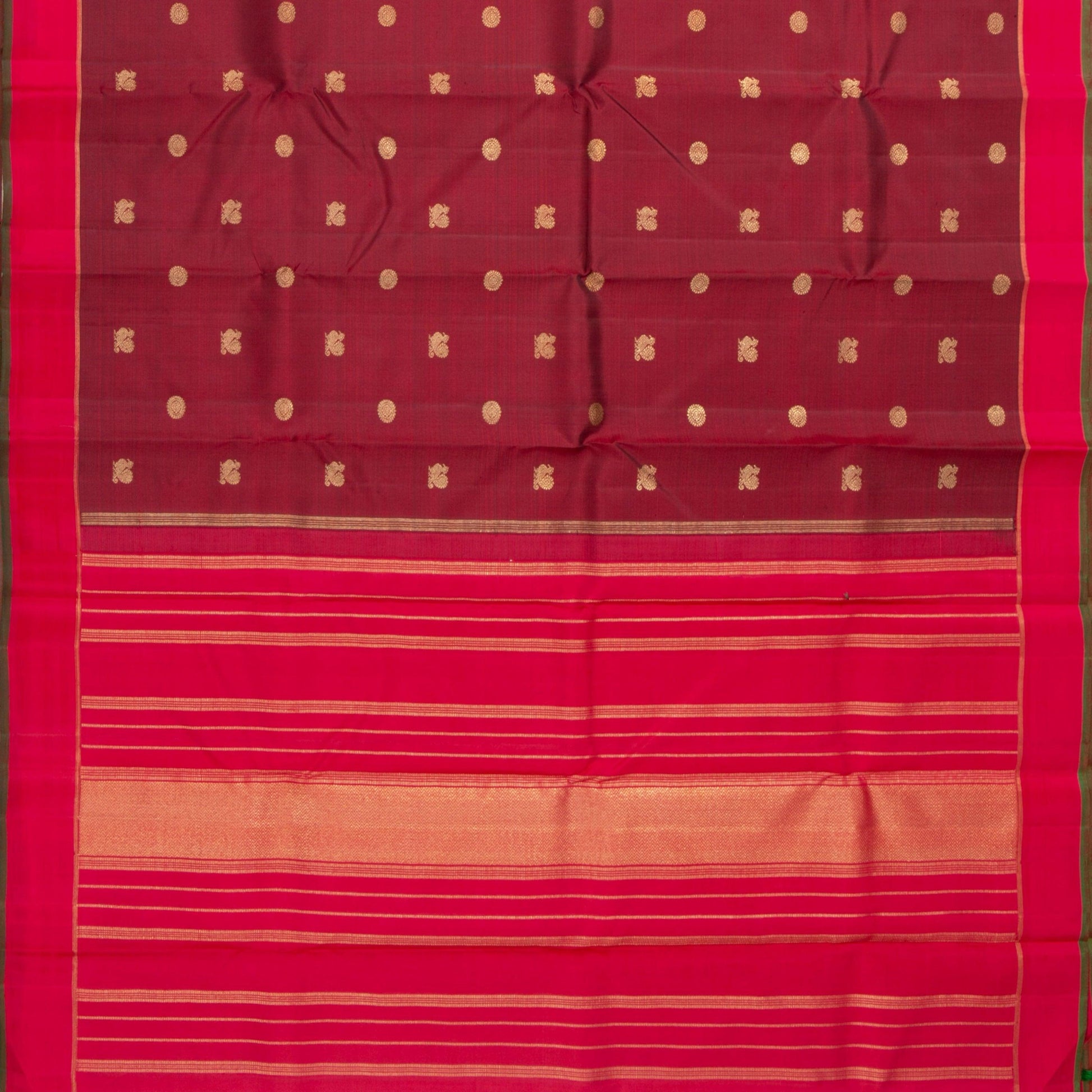 Maroon Kanchipuram Silk Saree With Short Border Handwoven Pure Silk For Festive Wear PV NYC 1159 - Silk Sari - Panjavarnam PV NYC 1159