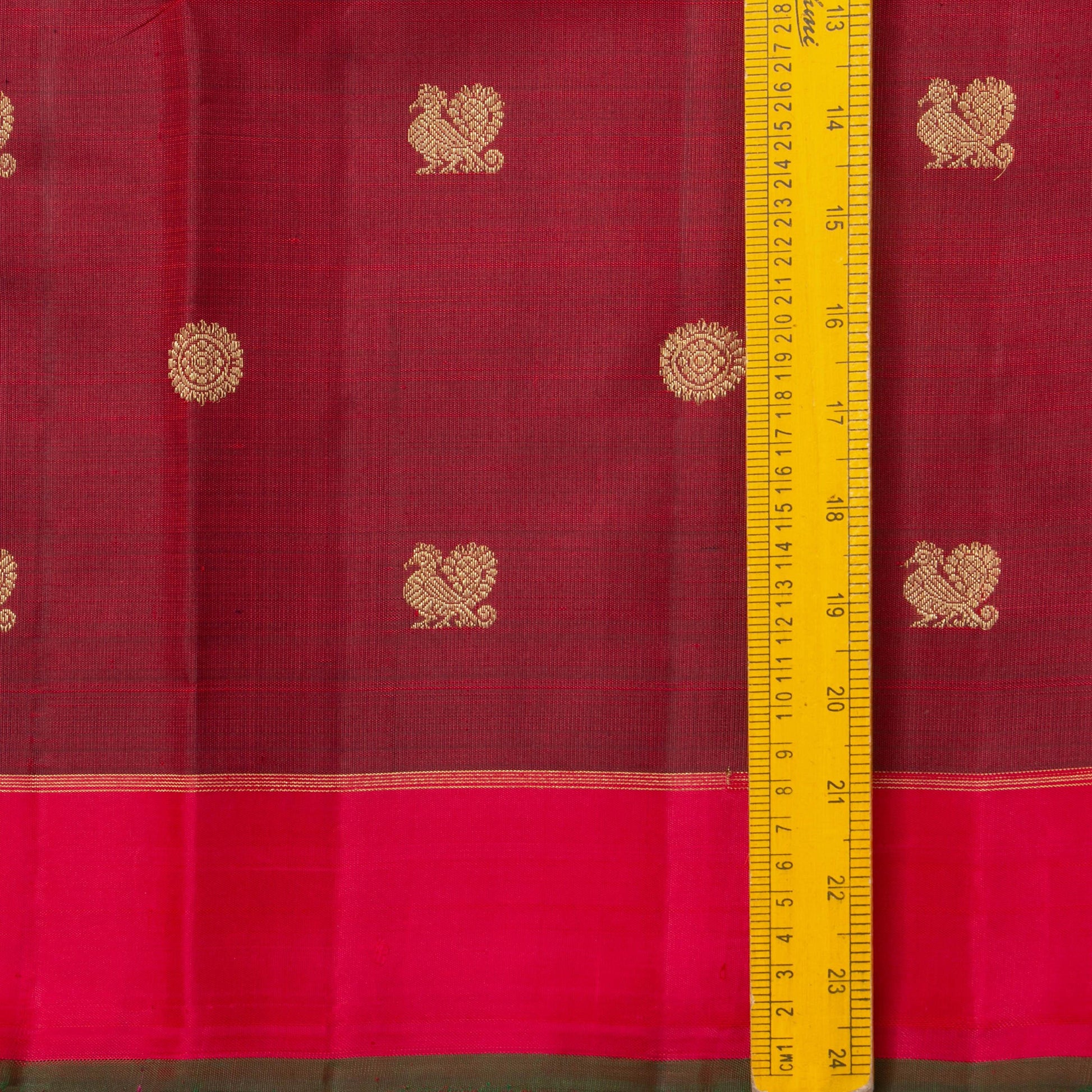 Maroon Kanchipuram Silk Saree With Short Border Handwoven Pure Silk For Festive Wear PV NYC 1159 - Silk Sari - Panjavarnam PV NYC 1159