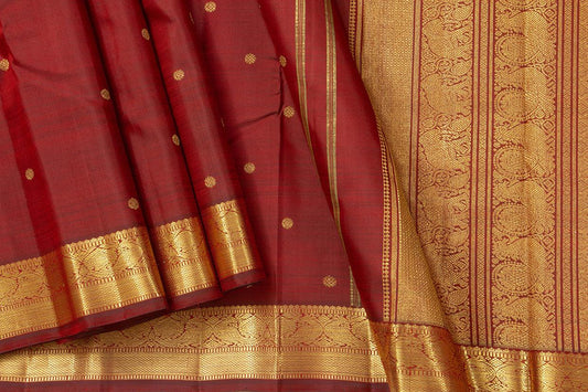 Maroon Kanchipuram Silk Saree With Small Border Handwoven Pure Silk For Wedding Wear PV NYC 1088 - Silk Sari - Panjavarnam