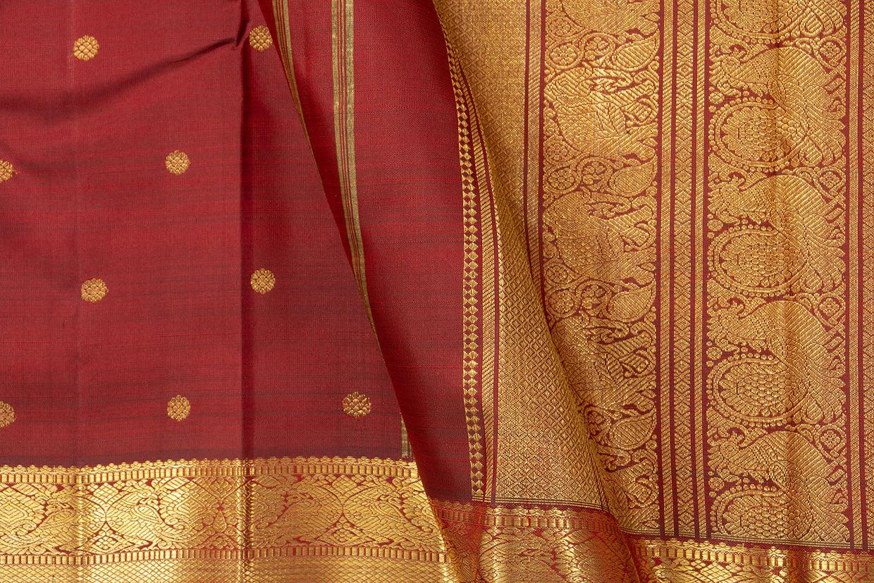 Maroon Kanchipuram Silk Saree With Small Border Handwoven Pure Silk For Wedding Wear PV NYC 1088 - Silk Sari - Panjavarnam