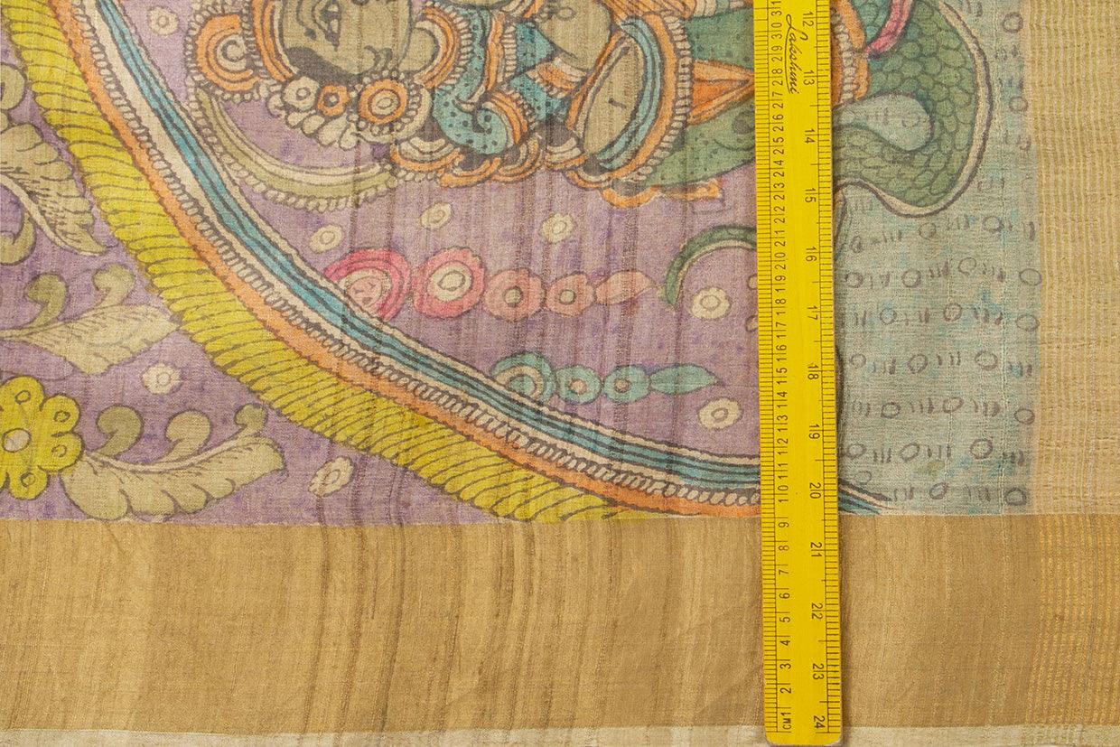 Mauve And Beige Kalamkari Tussar Silk Saree Handpainted Floral Patterns Organic Vegetable Dyes PT K VSR 112 - Kalamkari Silk - Panjavarnam PT K VSR 112