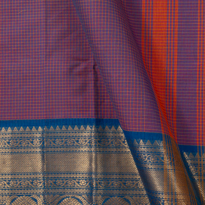 Mauve And Blue Kanchi Cotton Saree PV MM KC 150 - Cotton Saree - Panjavarnam PV MM KC 150