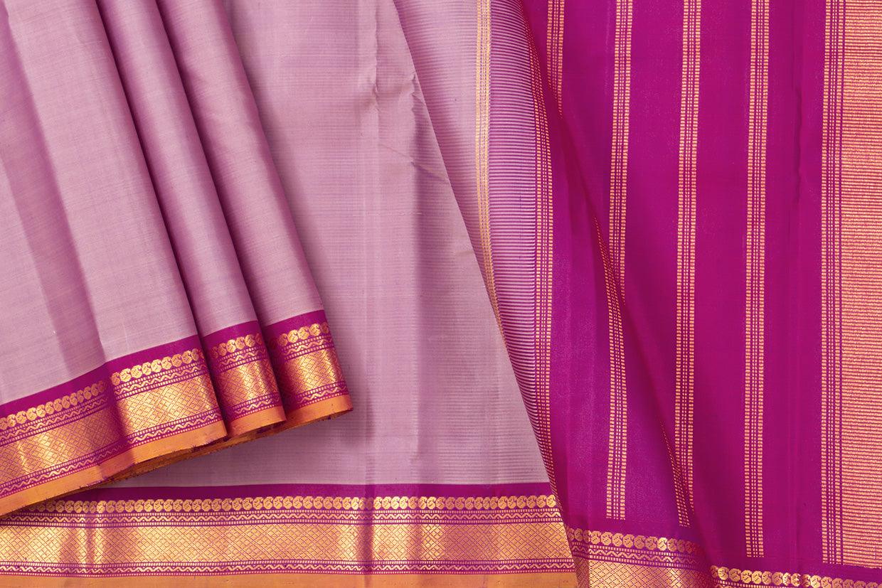 Mauve And Magenta Kanchipuram Silk Saree With Short Border Handwoven Pure Silk For Festive Wear PV J 351 - Silk Sari - Panjavarnam PV J 351