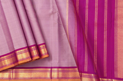 Mauve And Magenta Kanchipuram Silk Saree With Short Border Handwoven Pure Silk For Festive Wear PV J 351 - Silk Sari - Panjavarnam PV J 351