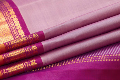 Mauve And Magenta Kanchipuram Silk Saree With Short Border Handwoven Pure Silk For Festive Wear PV J 351 - Silk Sari - Panjavarnam PV J 351