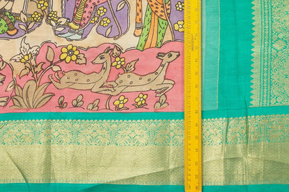 Mauve And Sea Green Handpainted Kalamkari Kanchipuram Silk Saree Ramayana Theme Pure Zari PV VSR KK 106 - Kalamkari Silk - Panjavarnam PV VSR KK 106