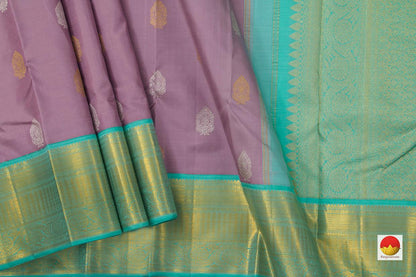 Mauve And Sea Green Kanchipuram Silk Saree With Medium Border Handwoven Pure Silk For Wedding Wear PV NYC 1045 - Silk Sari - Panjavarnam PV NYC 1045