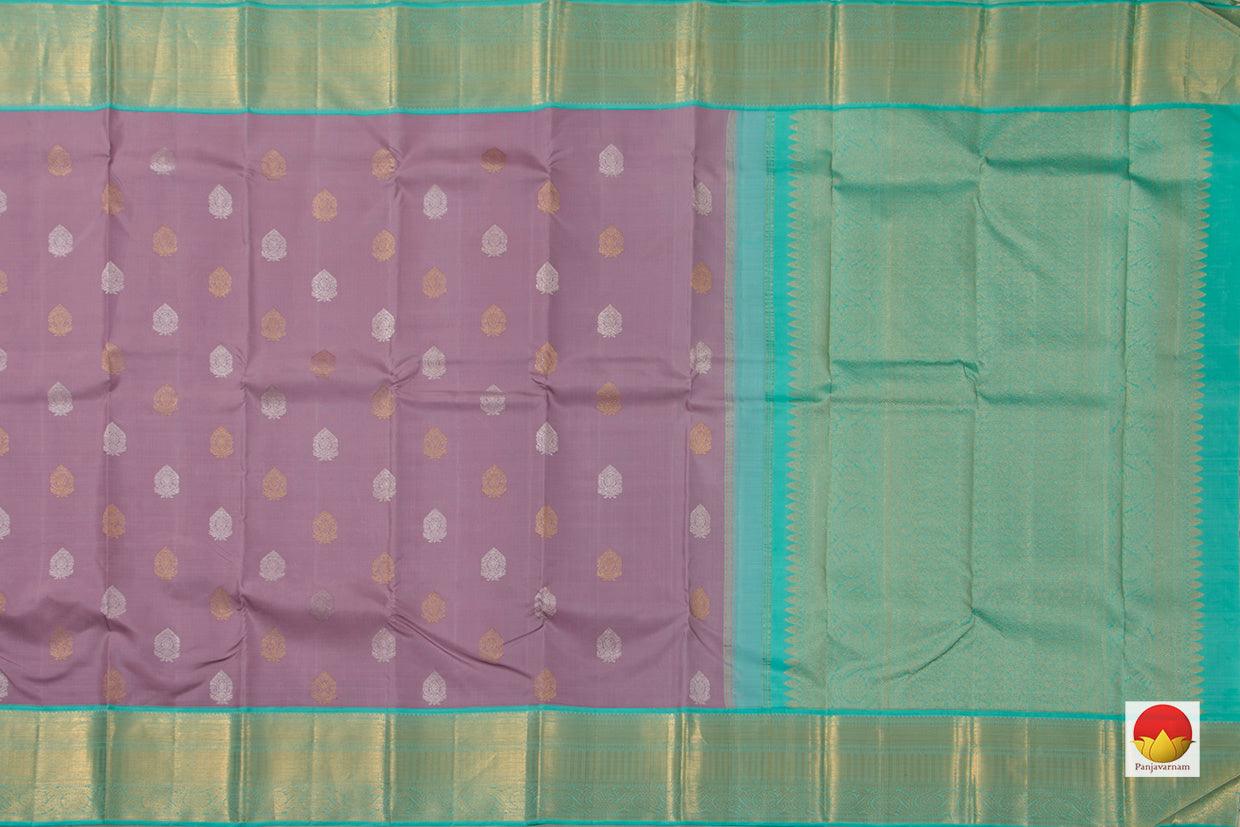 Mauve And Sea Green Kanchipuram Silk Saree With Medium Border Handwoven Pure Silk For Wedding Wear PV NYC 1045 - Silk Sari - Panjavarnam PV NYC 1045