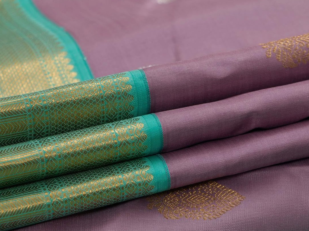 Mauve And Sea Green Kanchipuram Silk Saree With Medium Border Handwoven Pure Silk For Wedding Wear PV NYC 1045 - Silk Sari - Panjavarnam PV NYC 1045