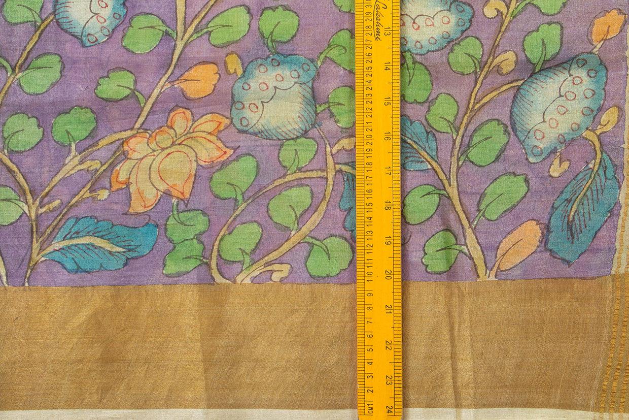 Mauve And YellowKalamkari Tussar Silk Saree Handpainted Floral Patterns Organic Vegetable Dyes PT K VSR 114 - Kalamkari Silk - Panjavarnam PT K VSR 114