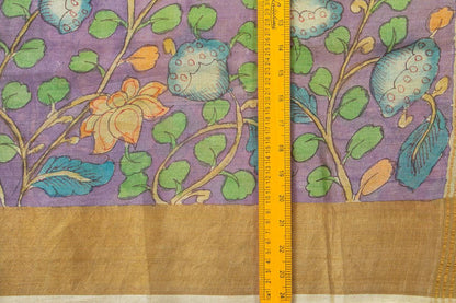 Mauve And YellowKalamkari Tussar Silk Saree Handpainted Floral Patterns Organic Vegetable Dyes PT K VSR 114 - Kalamkari Silk - Panjavarnam PT K VSR 114