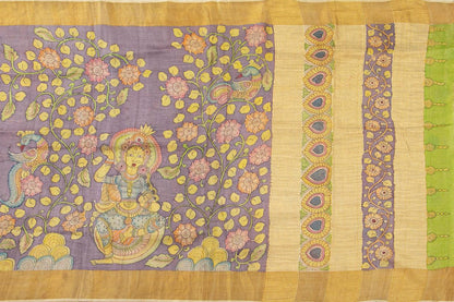 Mauve Kalamkari Tussar Silk Saree Handpainted Floral And Dancing Girl Patterns Organic Vegetable Dyes PT K VSR 107 - Kalamkari Silk - Panjavarnam