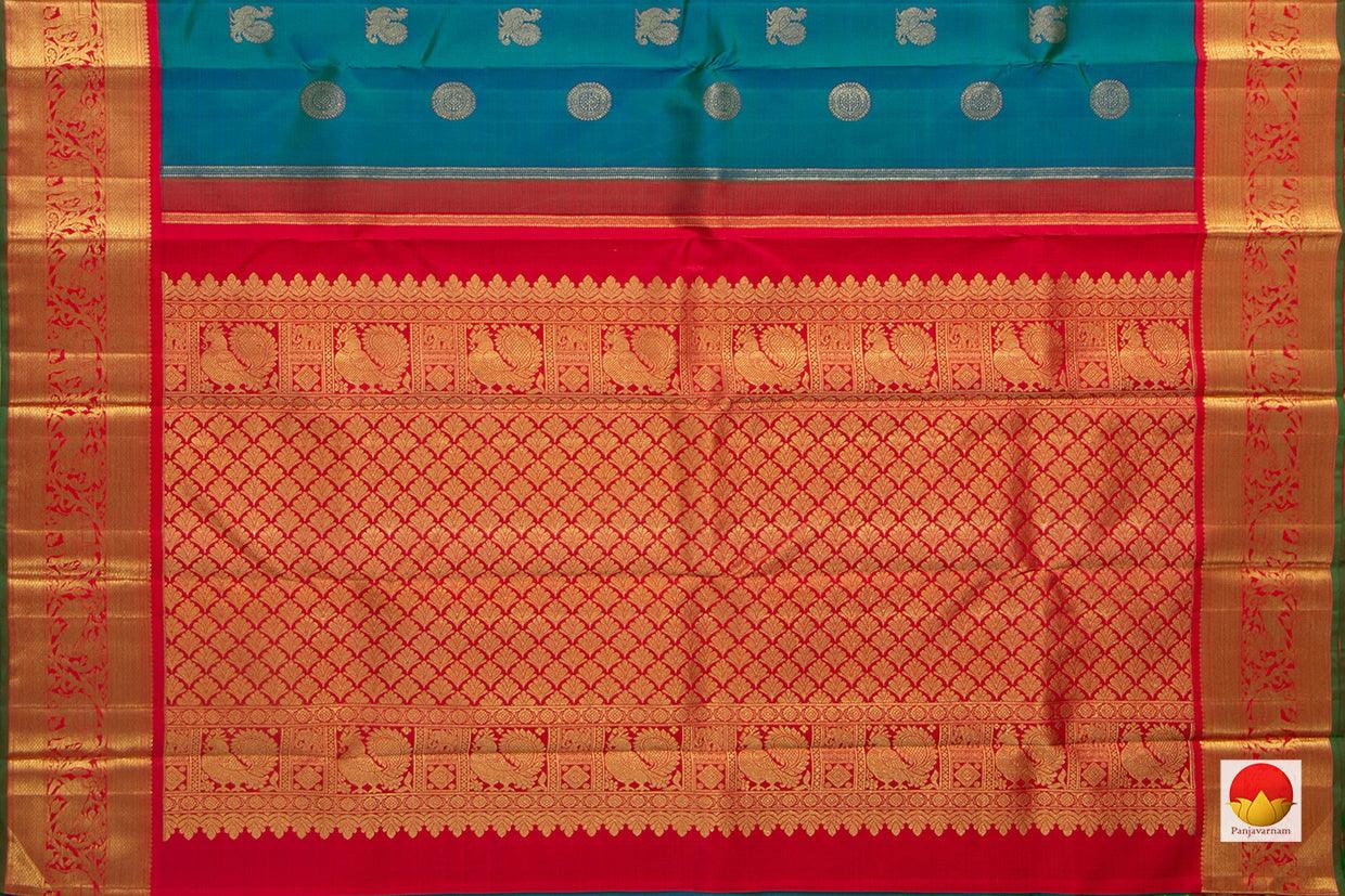 Mayil Kazhuthu Blue Kanchipuram Silk Saree With A Korvai Red Border Handwoven Pure Silk Pure Zari For Wedding Wear PV NYC 894 - Silk Sari - Panjavarnam