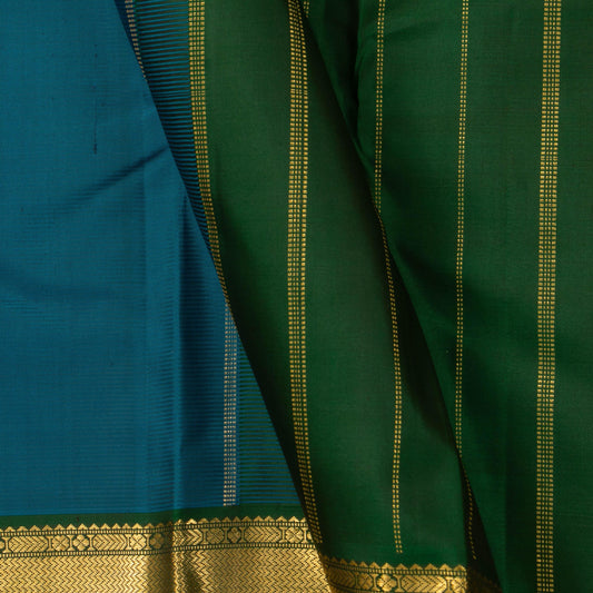 Mayilkazhuthu Blue And Green Kanjivaram Silk Saree With Small Border Handwoven Pure Silk For Festive Wear PV J 3088 - Silk Sari - Panjavarnam PV J 3088
