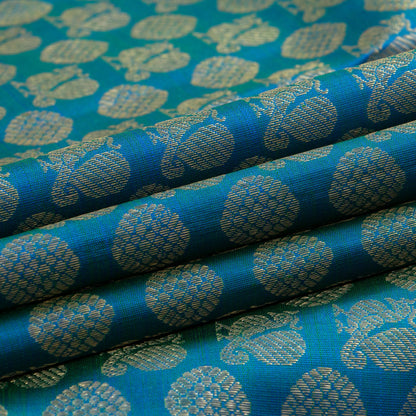 Mayilkazhuthu Blue And Orange Kanchipuram Silk Saree Borderless Half and Half Handwoven Pure Silk For Wedding Wear PV NYC 1219 - Silk Sari - Panjavarnam PV NYC 1219