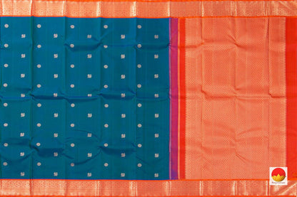 Mayilkazhuthu Blue And Orange Kanchipuram Silk Saree With Small Border Handwoven Pure Silk For Festive Wear PV J 220 A - Silk Sari - Panjavarnam