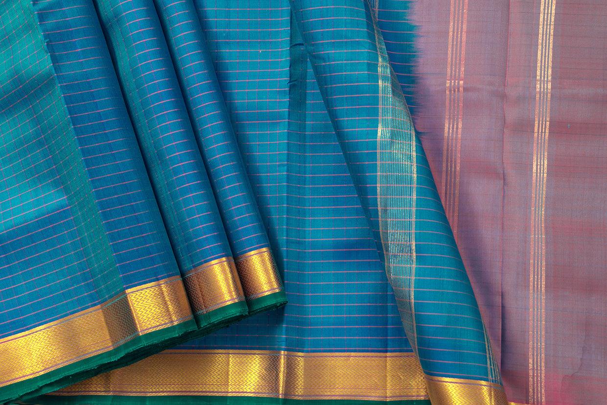 Mayilkazhuthu Blue Kanchipuram Silk Saree With Short Border Handwoven Pure Silk For Festive Wear PV KNN 220 - Silk Sari - Panjavarnam PV KNN 220