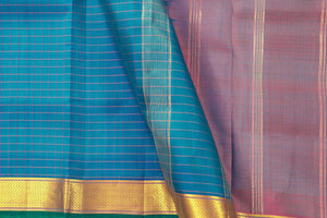 Mayilkazhuthu Blue Kanchipuram Silk Saree With Short Border Handwoven Pure Silk For Festive Wear PV KNN 220 - Silk Sari - Panjavarnam PV KNN 220