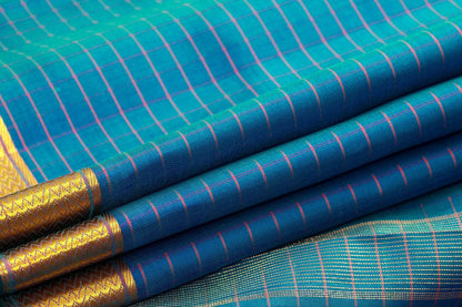 Mayilkazhuthu Blue Kanchipuram Silk Saree With Short Border Handwoven Pure Silk For Festive Wear PV KNN 220 - Silk Sari - Panjavarnam PV KNN 220