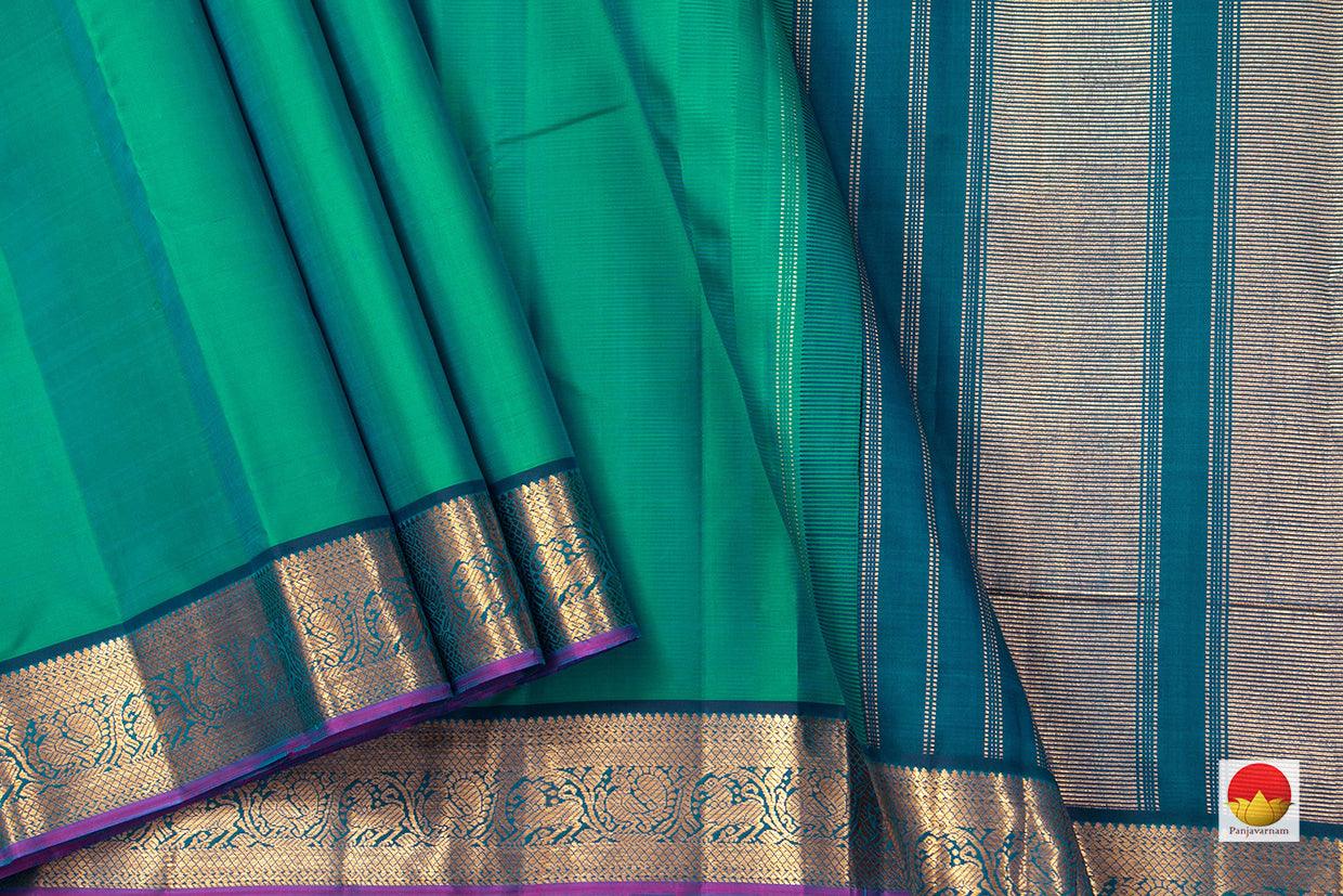 Mayilkazhuthu Green And Blue Kanchipuram Silk Saree With Small Border Handwoven Pure Silk For Festive Wear PV J 219 - Silk Sari - Panjavarnam