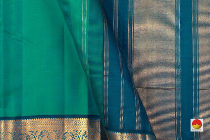 Mayilkazhuthu Green And Blue Kanchipuram Silk Saree With Small Border Handwoven Pure Silk For Festive Wear PV J 219 - Silk Sari - Panjavarnam