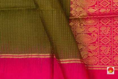 Mehendi Green And Pink Handwoven Soft Silk Saree Pure Silk For Festive Wear PV KU 109 - Silk Sari - Panjavarnam
