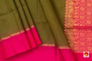 Mehendi Green And Pink Handwoven Soft Silk Saree Pure Silk For Festive Wear PV KU 109 - Silk Sari - Panjavarnam PV KU 109