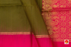 Mehendi Green And Pink Handwoven Soft Silk Saree Pure Silk For Festive Wear PV KU 109 - Silk Sari - Panjavarnam PV KU 109