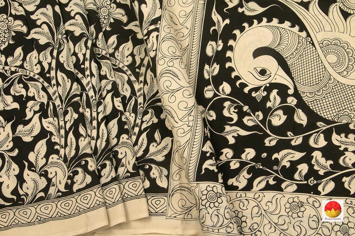 Monochrome Handpainted Kalamkari Saree Chennuri Silk Organic Dyes For Office Wear PKM 565 - Kalamkari Silk - Panjavarnam