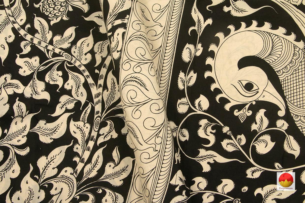 Monochrome Handpainted Kalamkari Saree Chennuri Silk Organic Dyes For Office Wear PKM 565 - Kalamkari Silk - Panjavarnam