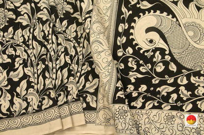 Monochrome Handpainted Kalamkari Saree Chennuri Silk Organic Dyes For Office Wear PKM 565 - Kalamkari Silk - Panjavarnam PKM 565